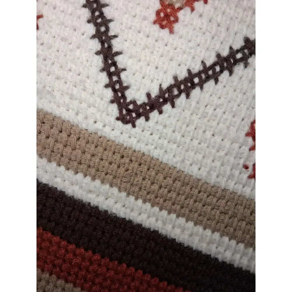 Vintage Crocheted Blanket Aztec Southwestern Grannycore 82x58